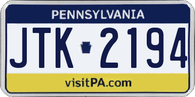 PA license plate JTK2194