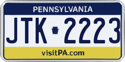 PA license plate JTK2223