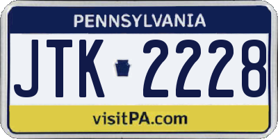 PA license plate JTK2228