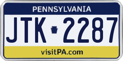 PA license plate JTK2287