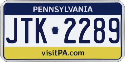 PA license plate JTK2289
