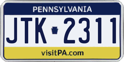 PA license plate JTK2311