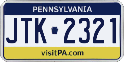 PA license plate JTK2321