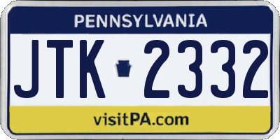PA license plate JTK2332