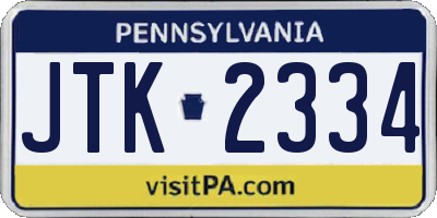 PA license plate JTK2334
