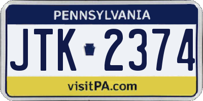 PA license plate JTK2374