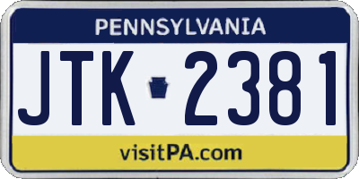 PA license plate JTK2381