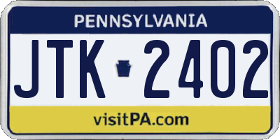 PA license plate JTK2402