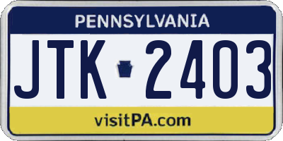 PA license plate JTK2403