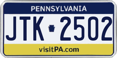 PA license plate JTK2502