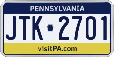 PA license plate JTK2701