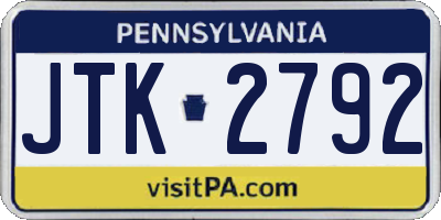 PA license plate JTK2792