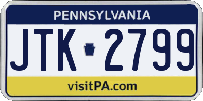 PA license plate JTK2799