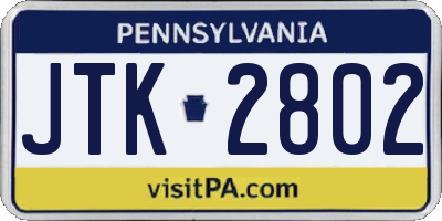 PA license plate JTK2802