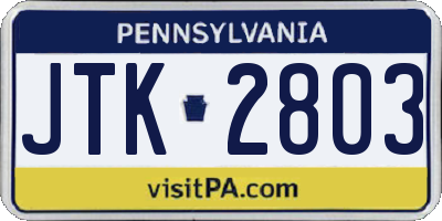 PA license plate JTK2803