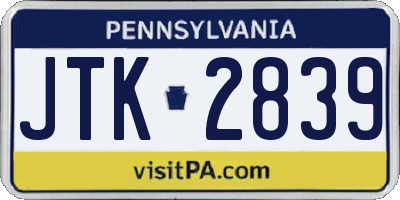 PA license plate JTK2839