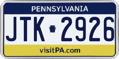 PA license plate JTK2926