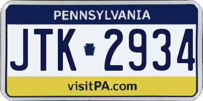 PA license plate JTK2934