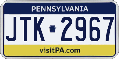 PA license plate JTK2967