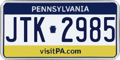 PA license plate JTK2985