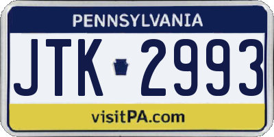 PA license plate JTK2993