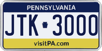 PA license plate JTK3000