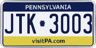 PA license plate JTK3003