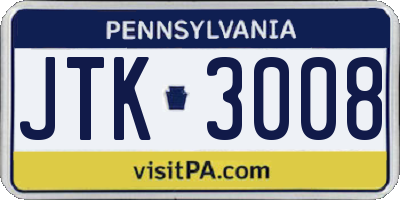 PA license plate JTK3008