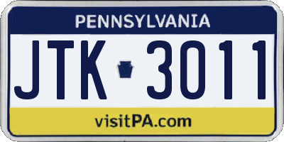 PA license plate JTK3011