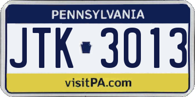 PA license plate JTK3013