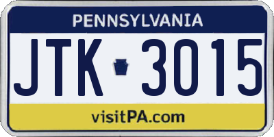 PA license plate JTK3015