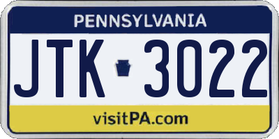 PA license plate JTK3022