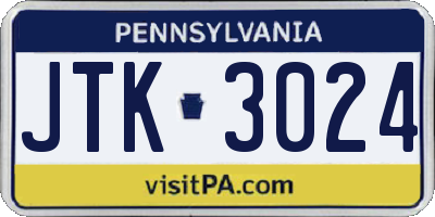 PA license plate JTK3024