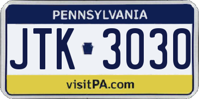 PA license plate JTK3030