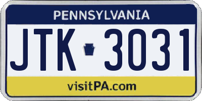 PA license plate JTK3031