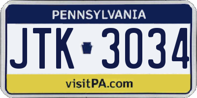 PA license plate JTK3034