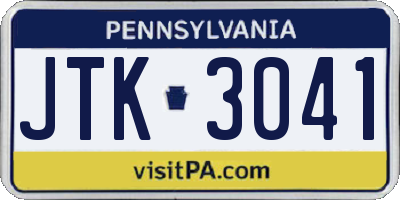 PA license plate JTK3041