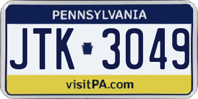 PA license plate JTK3049