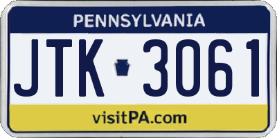 PA license plate JTK3061
