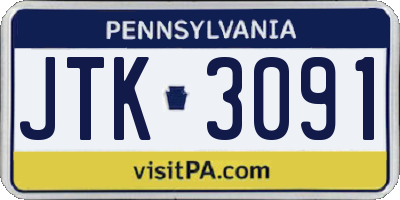 PA license plate JTK3091