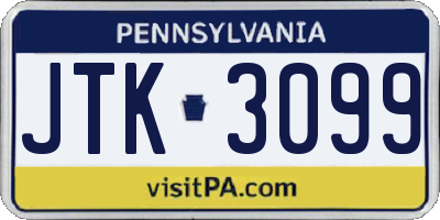 PA license plate JTK3099