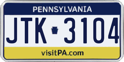 PA license plate JTK3104