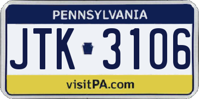 PA license plate JTK3106