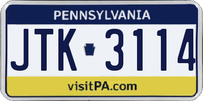 PA license plate JTK3114