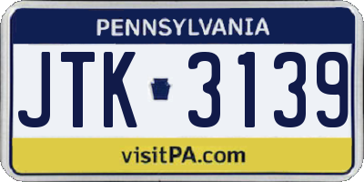 PA license plate JTK3139