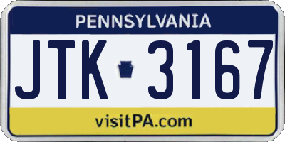 PA license plate JTK3167