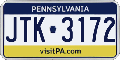 PA license plate JTK3172