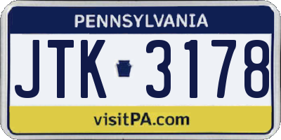 PA license plate JTK3178