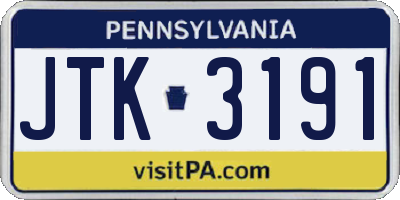 PA license plate JTK3191
