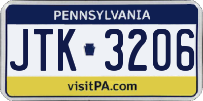 PA license plate JTK3206